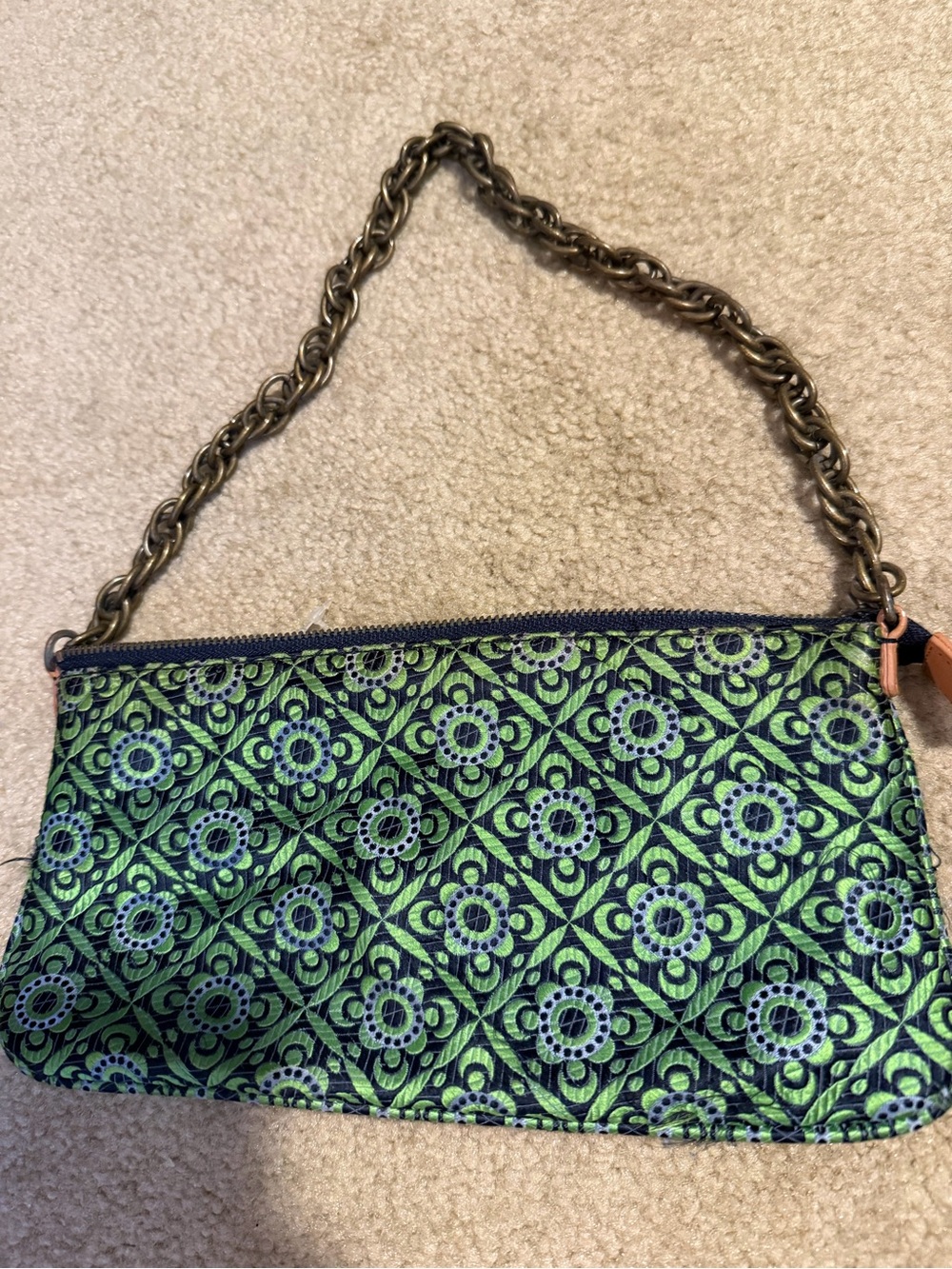 J Crew silk bag. Green Floral Pattern Quilted Bag